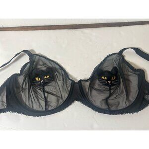 Adore Me Women's Alyshia Unlined Demi Black Cat Bra Black Size 44 DDD. V